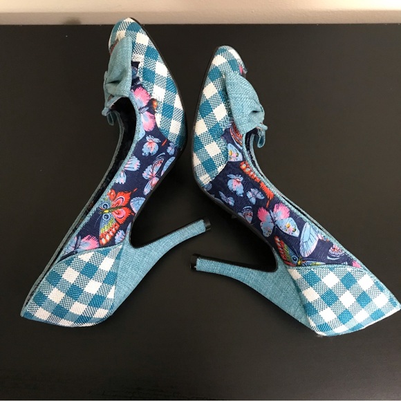 Dolce by Mojo Moxy Butterfly Heels | Bow Front Pumps | Blue Plaid - Picture 4 of 12